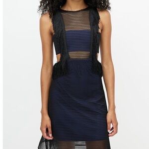 Self-Portrait Neoprene Black & Navy Flared Fringe Dress size 4/ SMALL